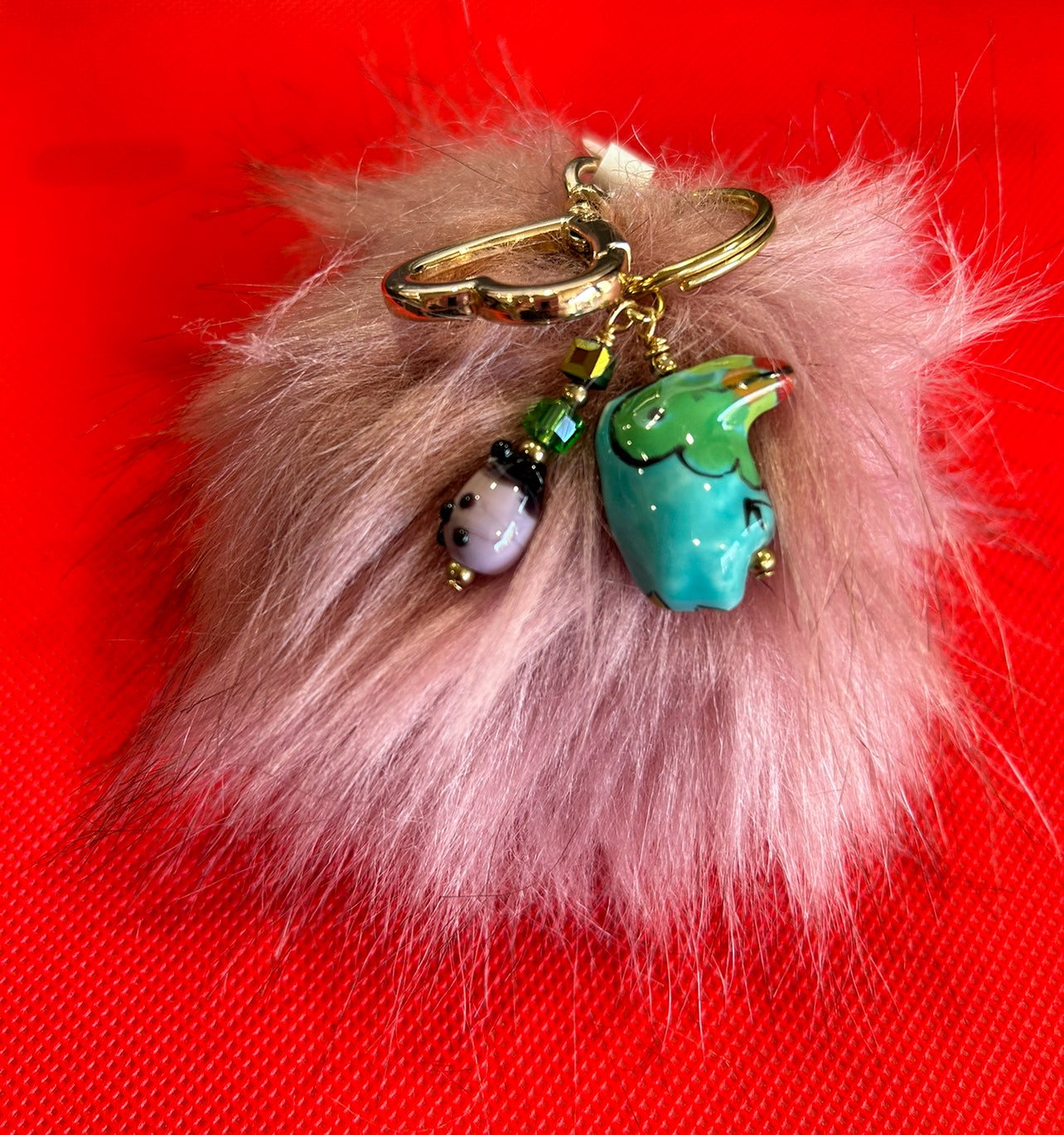 Keychain - Fox Fur Pom Pom - (Dirty Pink)
