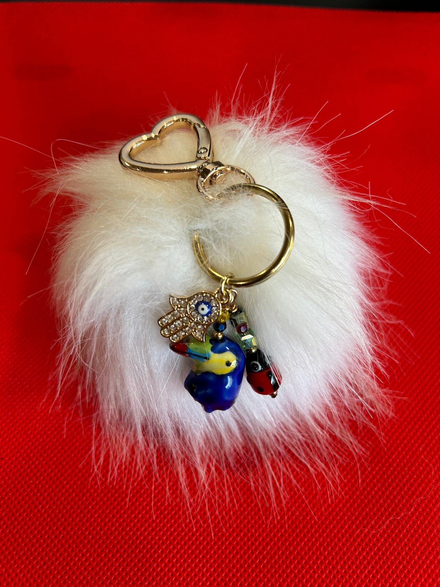Keychain - Fox Fur Pom Pom - (White)