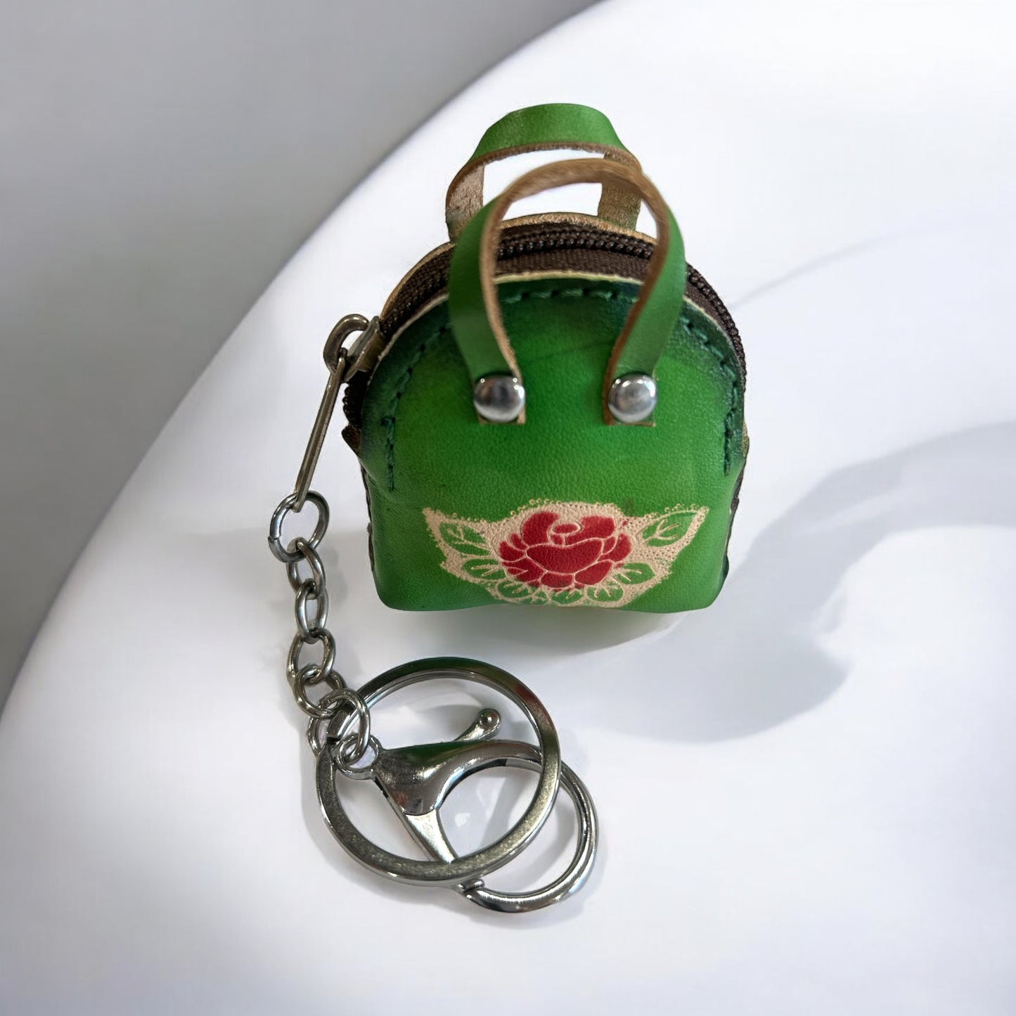 Keychain - leather coin bag (green)