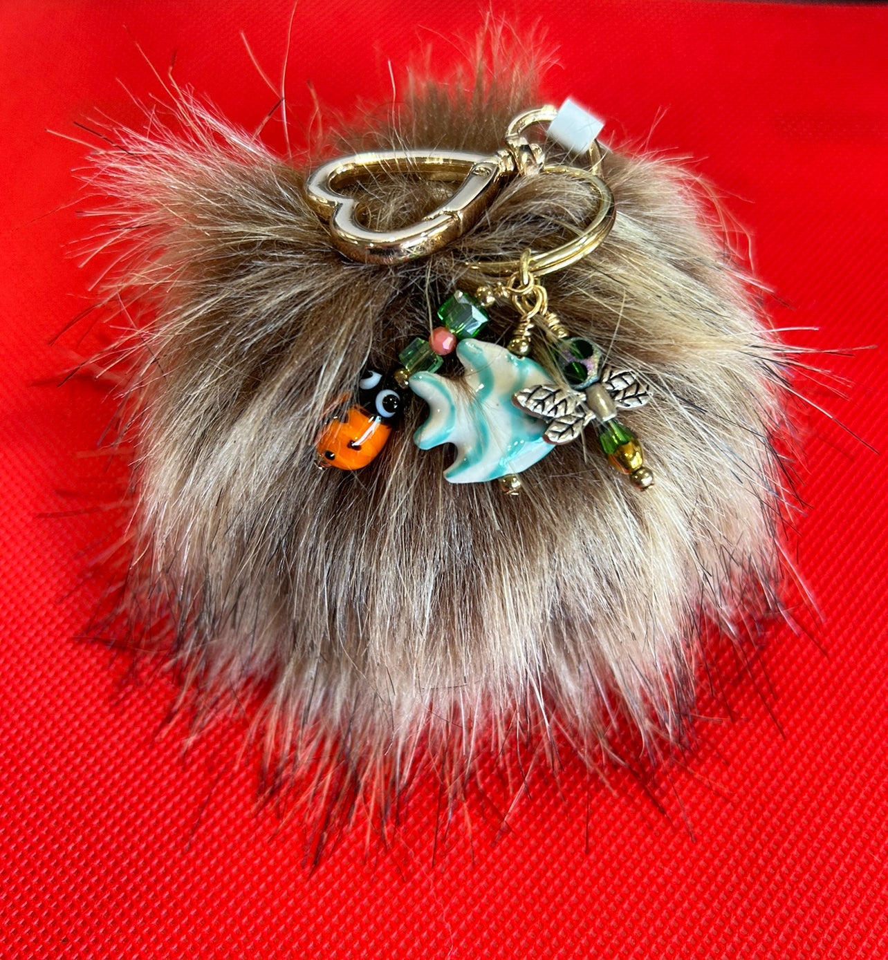 Keychain - Fox Fur Pom Pom - (Brown)