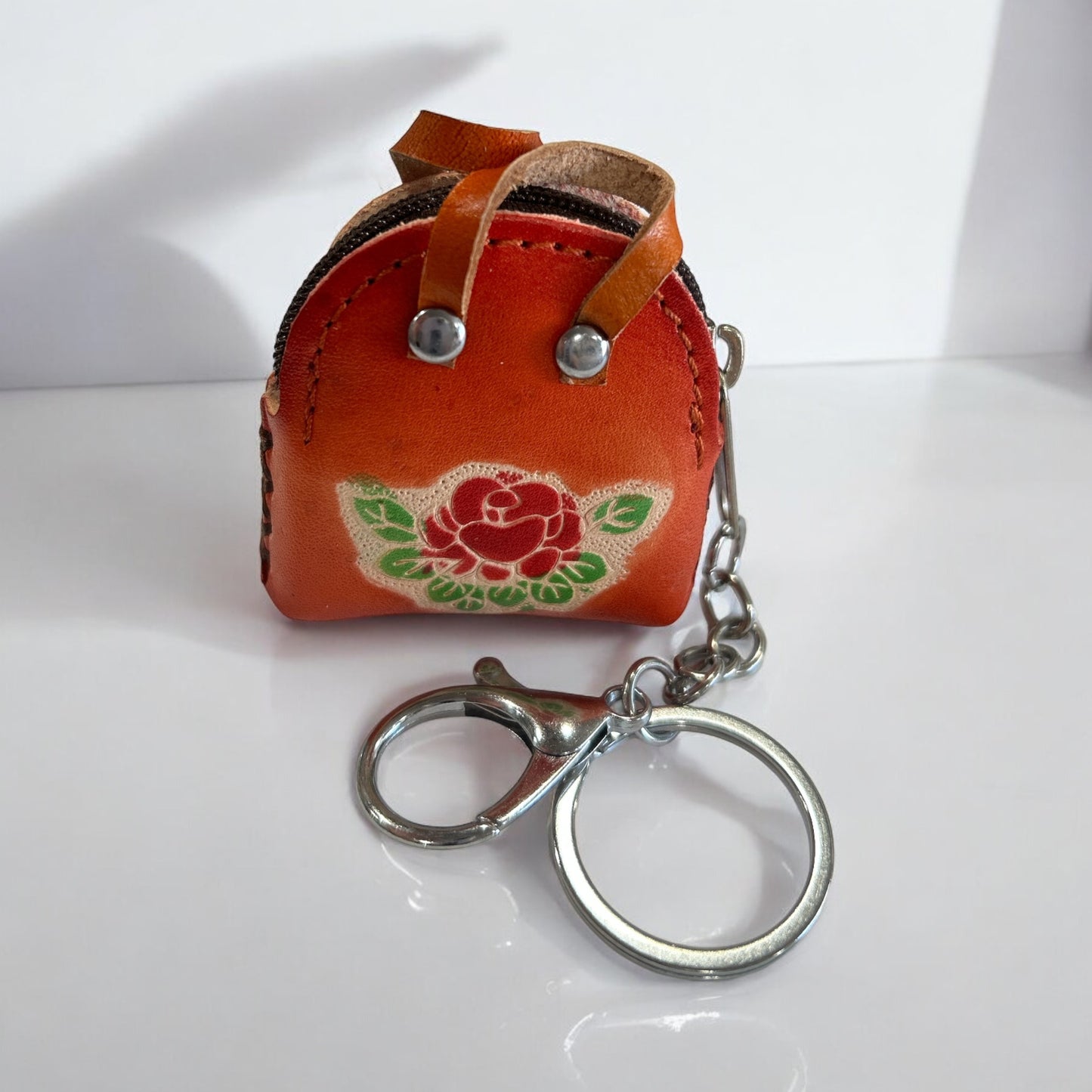 Keychain - leather coin bag (orange)