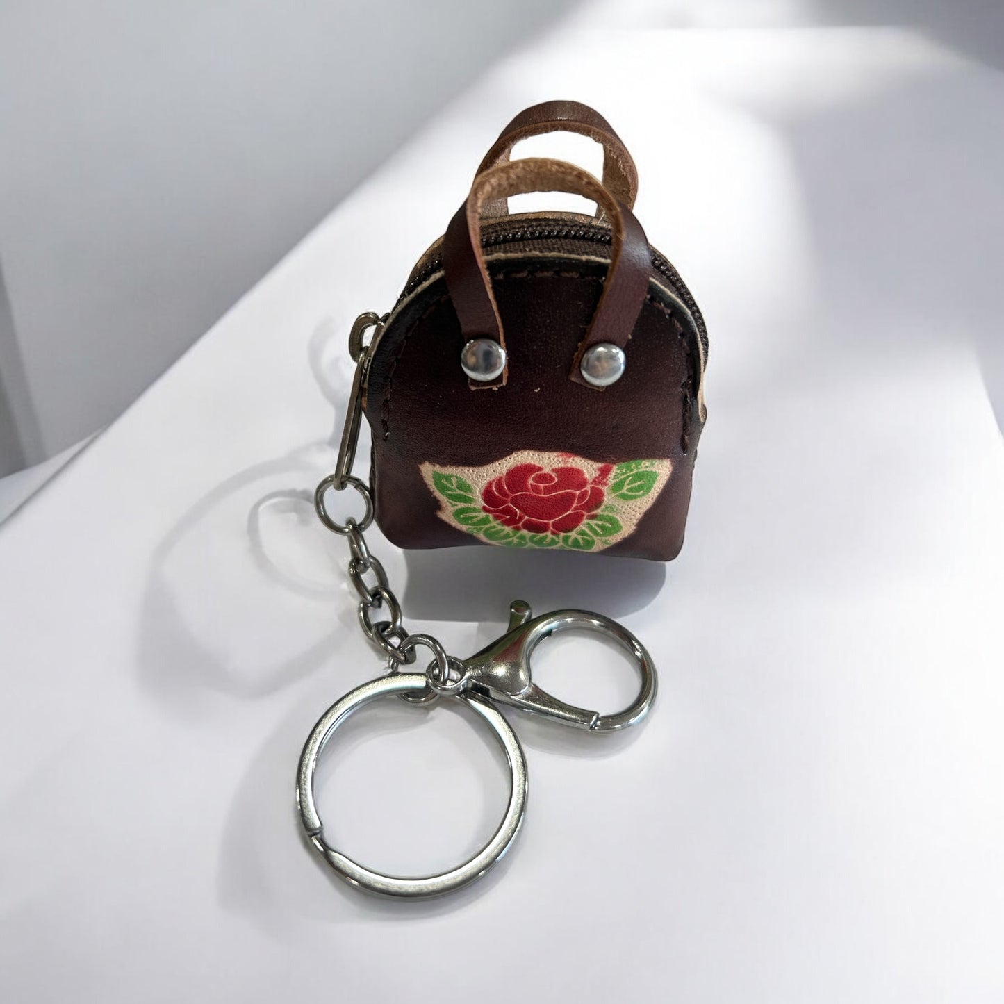 Keychain - leather coin bag (brown)