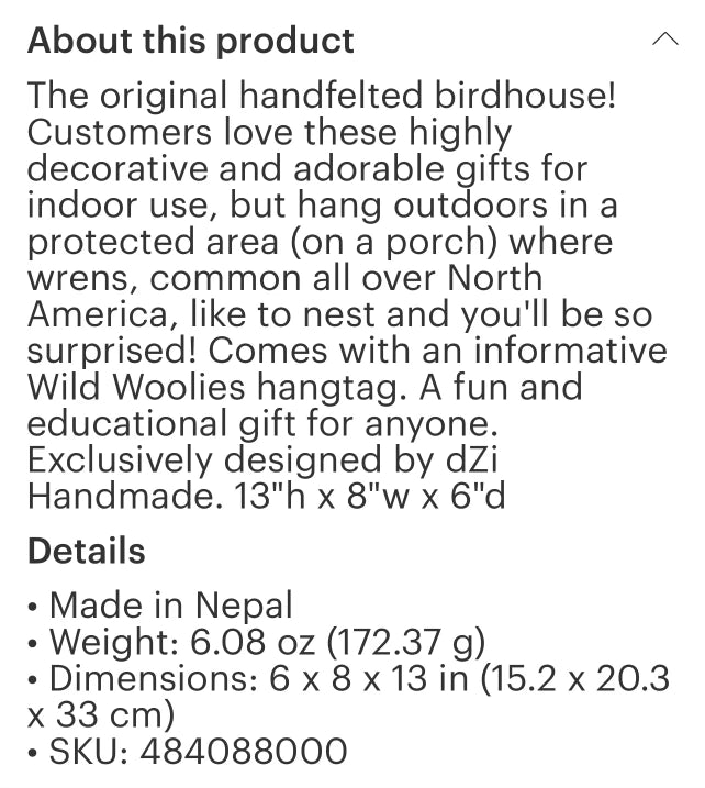 Wild Woolies - Woodland Fairy House Birdhouse